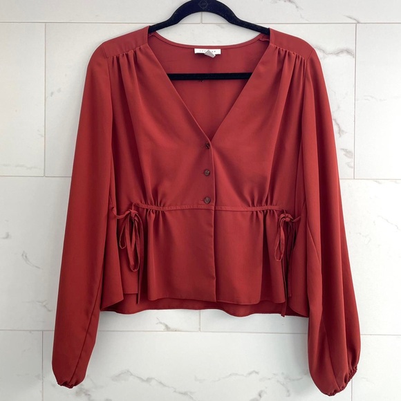 TopShop Women's side tie Rust Blouse - Picture 2 of 2